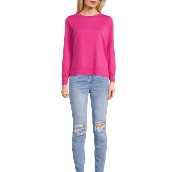 TIME and TRU Womens Lightweight Sweater Size L 12-14 Semi Loose Slits Pink New - Picture 3 of 7